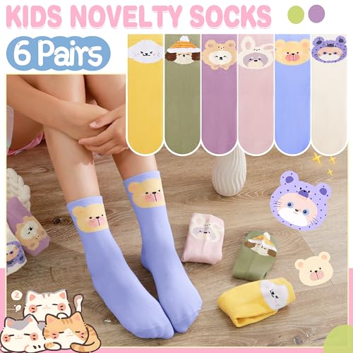 Image of EBMORE Kids Girls Boys Socks Cotton Crew Cute Animal Pattern Fashion Fun Novelty Socks 6 Pack