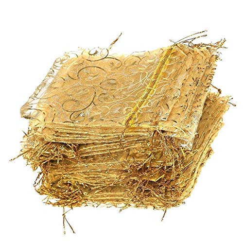 アクセサリーや小物入れに オーガンジー巾着袋 ギフトバッグ 巾着袋 キャンディーポーチチョコレートポーチパーティーウェディングブライドギフトバッグ 9*12cm 100枚セット