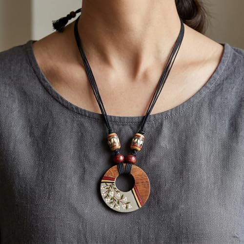 Image of AAKRITI ART CREATIONS Boho & Tribal Handcrafted Necklace Collection | Jute, Wooden & Brass Pendant Designs | Ethnic Collar, Loop & Statement Jewelry for Women | Artisan Festival & Everyday Wear