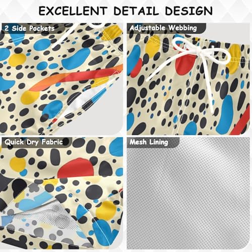 Pigsaly Boys' Swim Board Shorts Colorful Memphis Geometric 80s 90s Dots Boy's Swim Trunks Kids Swimwear M3