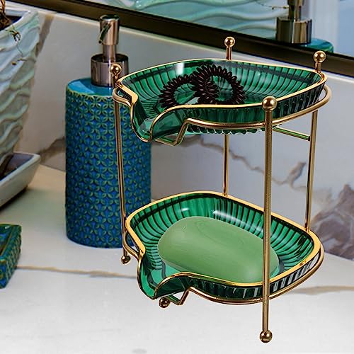 Soap Drain Dish Soap Storage Tray Soap Dish Holder Self Draining Double Layer Soap Holder for Kitchen Sink Bathroom(Green) Double Layer Sponge Holder - Image 4