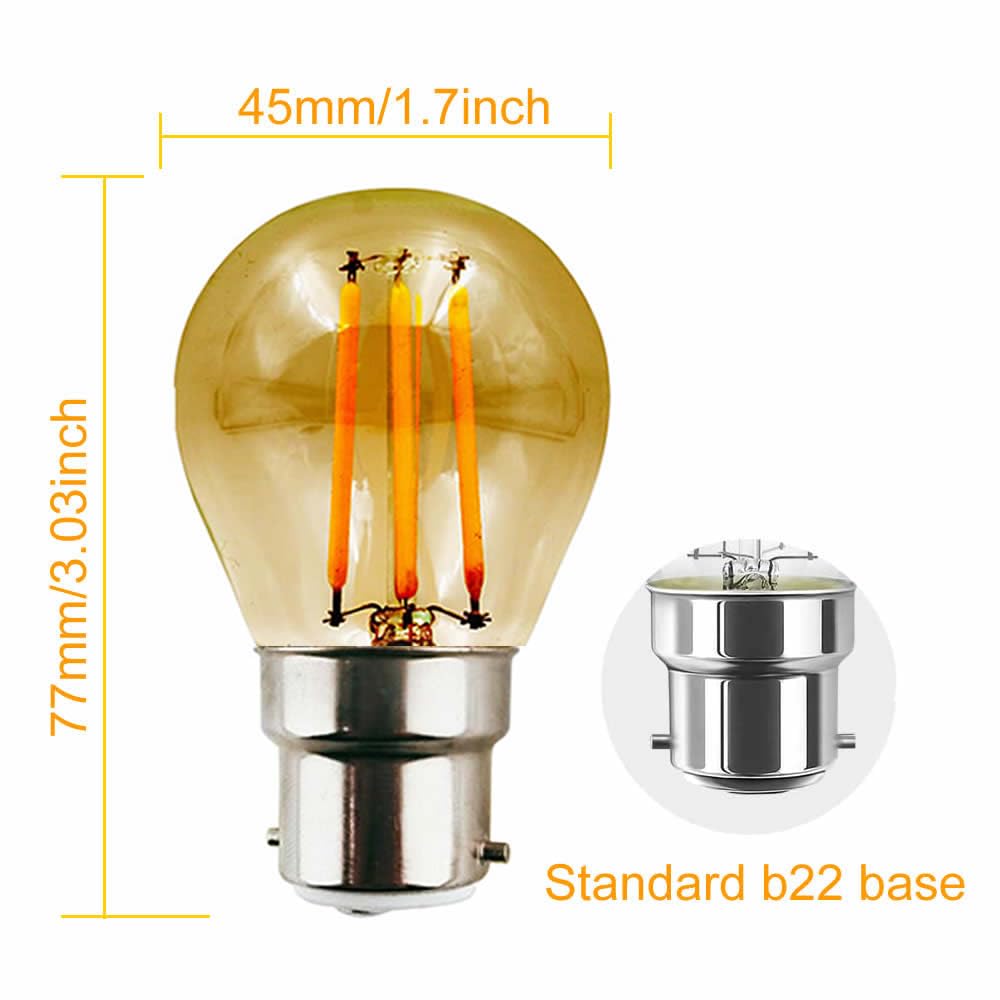 Jiotouhu G45 Golf Ball Filament Vintage LED Bulbs, B22 Bayonet Cap, Energy Saving 4W Light Bulb 40W Equivalent - Image 2