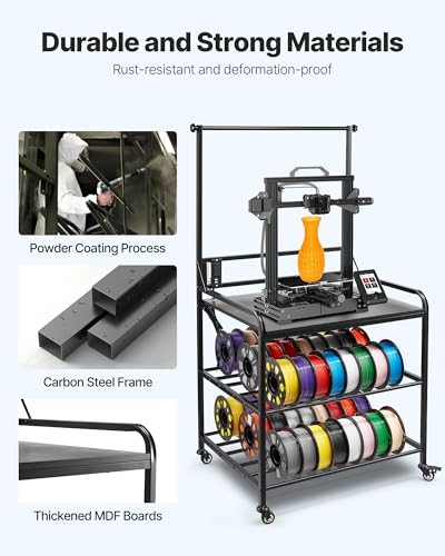 Image of VEVOR 3D Printer Filament Storage Rack with Power Strip, 3-Tier Stand with Filament Storage, Spools Holder Racks Cart with Wheels, Filaments Organzied for 3D Printing Station, Workshop (Shelf Only)
