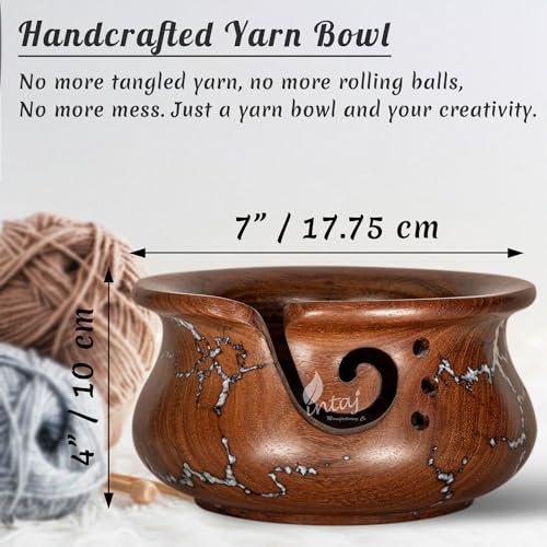 Image of INTAJ Wooden Yarn Bowl for Knitting and Crochet, 7 Inch No-Snag Holder