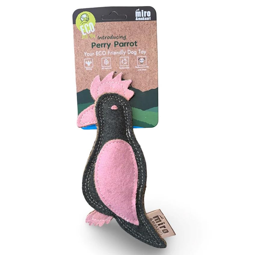 Miro & Makauri Eco Friendly Leather Dog Toy - Perry Parrot (Approx 25cm from tip to tail)