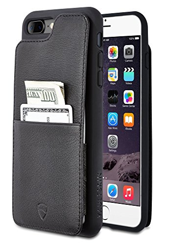 Vaultskin iPhone 7/8 Plus Wallet Case, ETON ARMOUR for iPhone 7/8 Plus (5.5) Slim Minimalist Bumper Case for Cards and Cash, Genuine Leather - Holds up to 10 Cards (iPhone 7/8 Plus, Black)