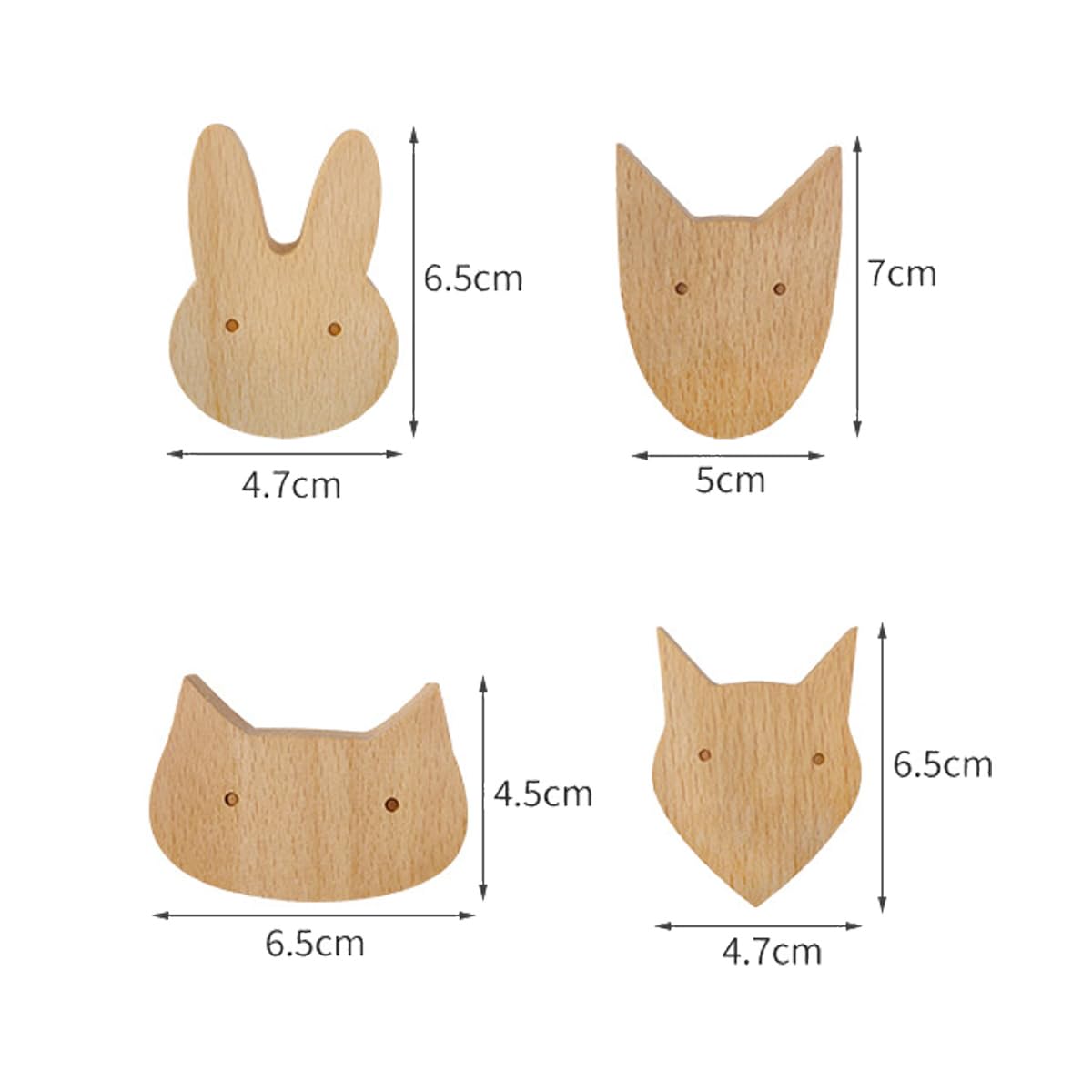 Set di 4 ganci appendiabiti da parete in legno, mollette per porta vestiti, pomelli per armadi e cassetti, decorazione per mobili della cameretta dei bambini (animali carini)