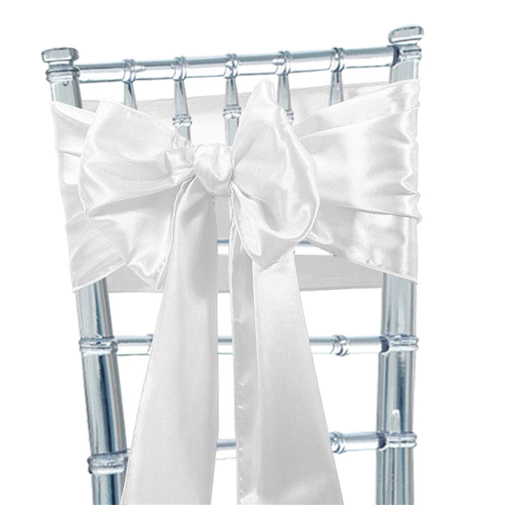 Time to Sparkle 100pcs Satin Chair Cover Sashes Bow Tie Ribbon Table Runner Wedding Reception Decoration - Silver — image 1