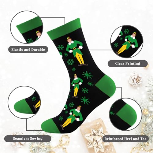 Arsemica Meias de Natal Buddy The Elf para mulheres e homens, meias divertidas de elfo, meias de tri