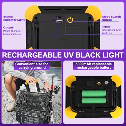 Image of AUMIO Rechargeable Black Light 2-Pack, 5000mAh Portable Battery Powered Magnetic LED Blacklights, Waterproof Cordless 405nm Ultraviolet Flood Light for Glow Party, Halloween, Catfishing, Body Painting
