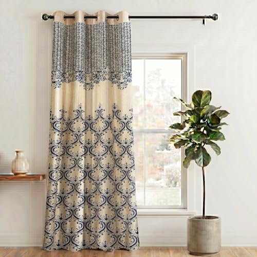 Image of Home Sizzler 1 Piece Regal Damask Eyelet Polyester Semi Transparent Window Curtains-5 Feet, Black