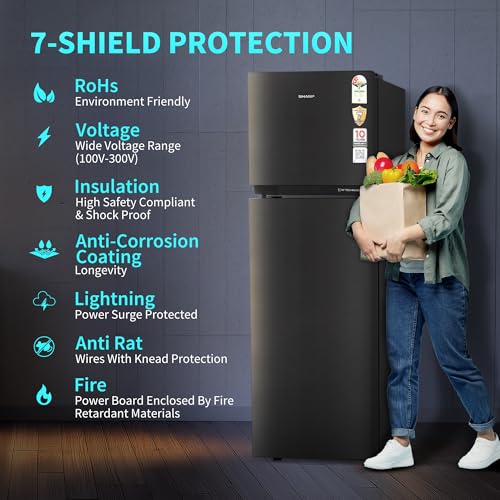 Image of SHARP 285 L Frost Free Double Door 2 Star Refrigerator |Japan 7 Shield Protection|Hi-Tech Inverter |(Coffee Hairline, SJ-FF335V2-PCH)