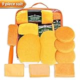 SunTop Auto Reinigungs Set 9 PCS, Autowäsche Set mit Reifenbürste, Waschhandschuhen, Schwamm, Waschpads, Mehrzweck-Reinigungstüchern, Autopflege Set für PKW, Motorrad und Küche