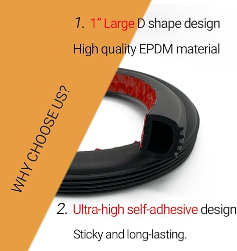 Miniatura 3 de PACIXU Tira de sello de goma de espuma en forma de D, junta autoadhesiva de goma EPDM de 1 pulgada para automóviles, barcos, sello deslizante de RV,