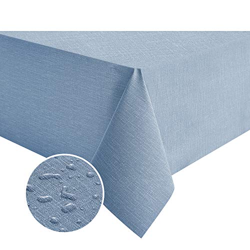 Image of NLMUVW Blue Vinyl Tablecloth for Rectangle, Heavy Duty PVC Table Cloth Waterproof Oil Proof Wipe Clean Table Cover for Kitchen Dining Picnic, 54 x 78 Inch