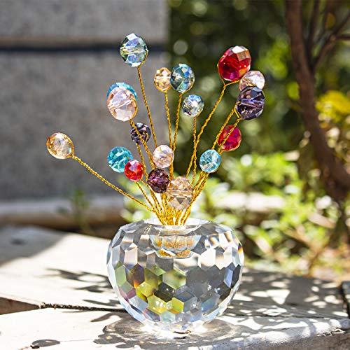 H&D Crystal Money Tree Statue Round Rondelle Beads Souvenir Collection Desktop Paperweight Car Decoration (Mix Color)