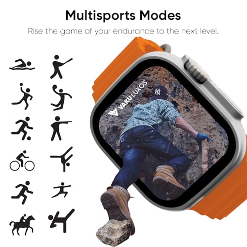Image of Vaku Luxos Advanced Bluetooth Calling Smartwatch with 1.99 inch HD Display Heart Rate & ECG Monitor, Unlimited Watch Faces 10+ Sports Modes, Sleep Tracker, Silicone Strap- Orange