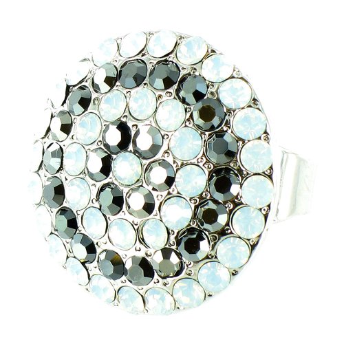 Anillo redondo de plata blanco y negro de alta joyería con esmalte premium resistente 1
