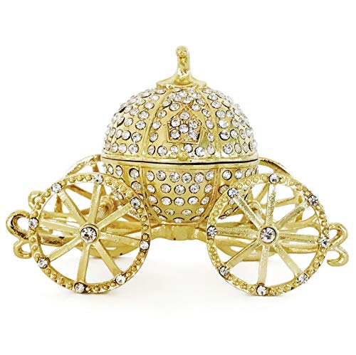 VI N VI Princess Cinderella Silver Crystal Gold Pumpkin Carriage Trinket Box, Jewelry Box/Hand Painted Collectible Figurine and Decorative Jewelry Display, Holder, and Organizer