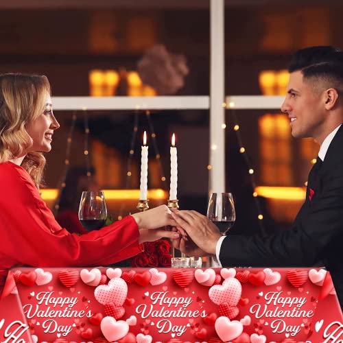 Valentines Tablecloth, 137*274Cm Valentines Day Tablecloth Rectangular Red Table Cloth Love Heart Plastic Waterproof, Valentines Day Tablecloth For Valentines Table Engagement Anniversary Decor #TOP5