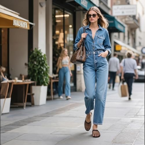 Image of Women's Mesh Mules Breathable Slip-On Net Flats Lightweight Mesh Ballet Flats for Women for Casual Or Indoor Wear
