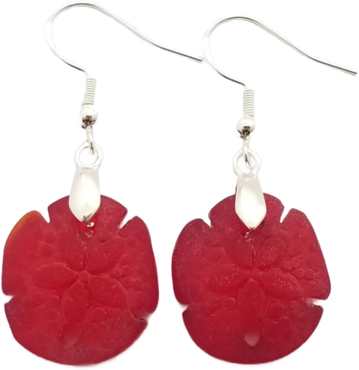 Custom Sea Glass Earrings, Hawaiian Jewelry for Women, Ruby Red Sand Dollar Earrings with French Hooks, Sea Glass Jewelry Birthday Gift For Women (July Birthstone)…
