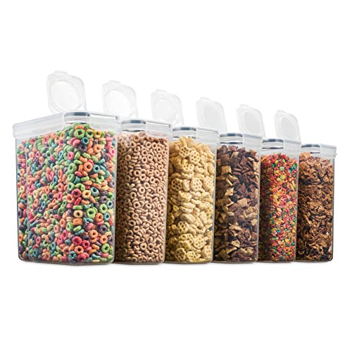 6 Pack Airtight Cereal & Dry Food Storage Container - Bpa Free Plastic Kitchen And Pantry Organization Canisters For, Flour, Sugar, Rice, Nuts, Snacks, Pet Food & More (135.5 Oz) Labels & Chalk Marker #TOP7