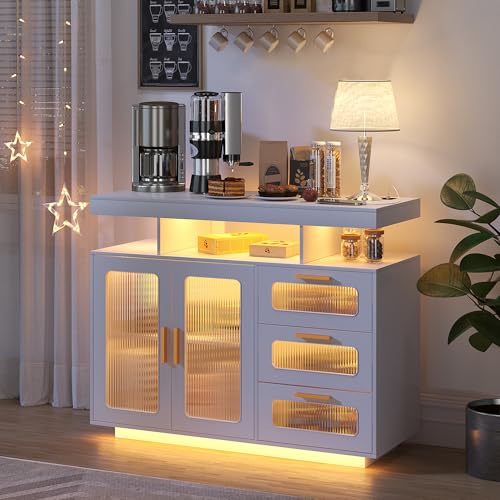 HWB Coffee Bar Cabinet with Storage, Buffet Sideboard with RGB