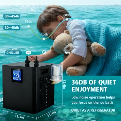 Chłodziarka do wody do kąpieli lodowej, 600W chłodziarka do wody do zimnej kąpieli z zewnętrznym filtrem i zanurzalną pompą, uniwersalny system chłodzenia z wyświetlaczem LED