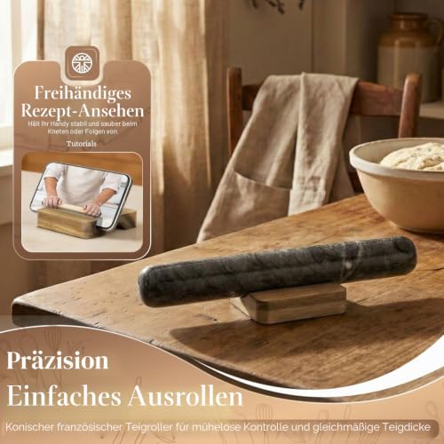 Flexzion Französisches Marmor-Nudelholz, 30,5 cm schwarzes Marmor-Nudelholz zum Backen mit Holzständer – Antihaft-Teigroller für Fondant… – Ansicht 4