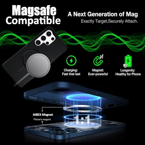 Image of AIBEX Ultra-Thin MagSafe Back Cover Case Compatible with Samsung S25 Ultra| Slim Fit Scratch-Resistant Matte | Magnetic Wireless Charging | Microfibre Lining | Camera Protection (PC Material) - Black