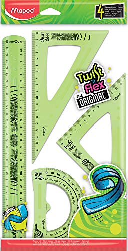 Conjunto Régua 30cm + Esquadros Isósceles 45° e Escaleno 60° + Transferidor 180°, Maped, Kit Twist n
