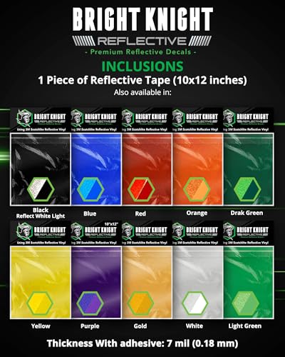 Image of Bright Knight Decals Light Green 3M Reflective Tape - 10x12 Flat Sheet Vinyl Motorcycle Helmet Stickers, Waterproof Safety Vinyl Wrap, Reflective Stickers for Helmet, Hard Hats, Cars, Bikes & Rims