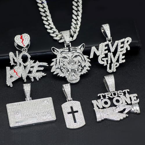 GuoShuang Silver Cuban Link Chain for Men with Pendant,miami Ice Out Diamond Cuban Link Tiger Cross Never Give UP Cridit Card VISA Necklace Hip Hop Jewelry men necklace4