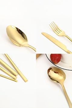 24 Parça 6 Kişilik Gold Çelik Yemek Kaşık Çatal Bıçak Set cin739srx