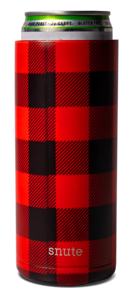 Snute 2-in-1 Slim Can Cooler & Tumbler | Stainless Steel Insulated Can Cooler for Hard Seltzer, Beer, Soda, and Energy Drinks | 12oz Slim Can Cooler Insulated (Buffalo)
