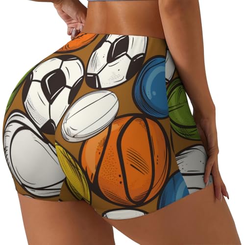 Tangopi Sports Balls Cartoon Workout Shorts for Women Tummy Control Womens Athletic Short Stretchy Biker Shorts Compression Ladies Short for Gym Running Yoga (Small)