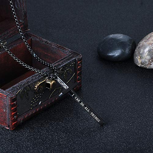 Rehoboth Stainless Steel Cross Pendant Necklaces for Men Women Bible Verse Philippians 4:13 I Can Do All Things 24 Inch Chain3