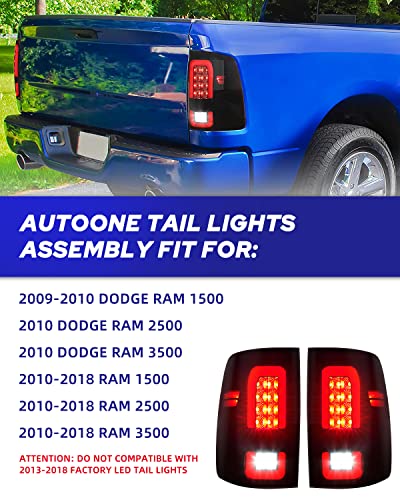 Autoone Full Led Ram Tail Light Assembly For 2009 Dodge Ram 1500, 2010-2018 Ram 1500 2500 3500, Passenger & Driver Side With Black Smoked Lens, Blubs Included, Anti-Uv Rear Light Assembly #TOP7