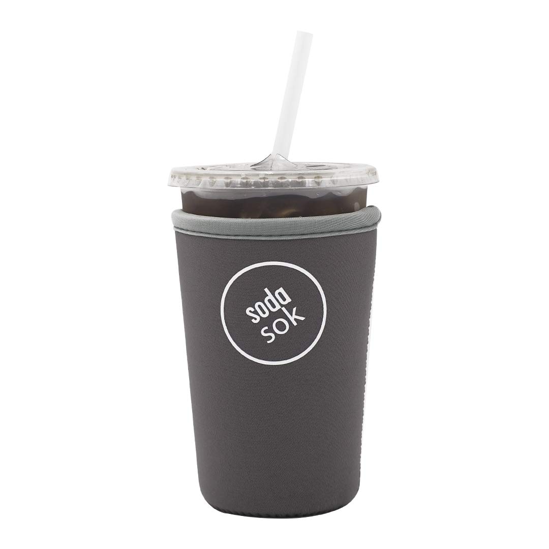 SODA SOK Reusable Drink Sleeve - Insulated Neoprene Sleeve for Iced Fountain Drinks and Soda Cup Sleeve | Ideal for Medium 22-24oz Drink Cups (Dark Grey)