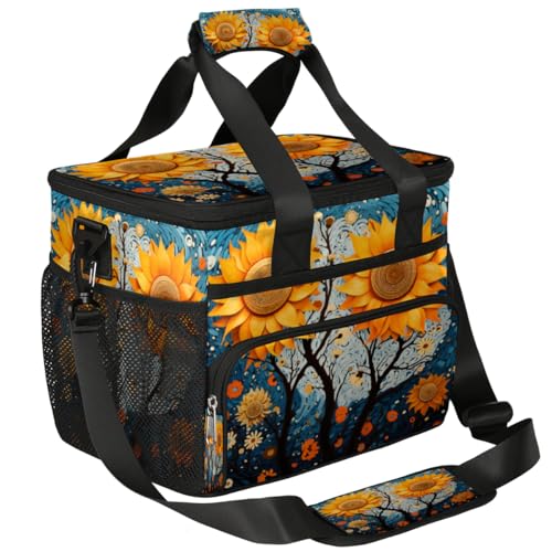 Floral Insulated Picnic Backpack Lunch Box for Women Men Picnic Basket Tote Lunch Bag Picnic Bag Portable Lunch Bags for Picnic, Beach, Work, Trip,Office, Camp Sun Flowers