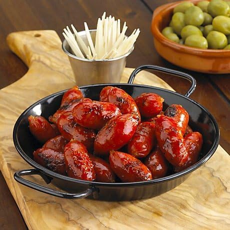 10 x Paellera Mini para Tapas Aperitivo y Degustación Presentación de Tapas, diametro 10cm en acero Vitrificado Set (10uds x 16cm)