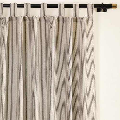THE ART BOX Gauze Striped Curtains, Boho Linen Gauze Tab Top Hanging Curtains Light Filtering Door Window Treatment 2 Panel Drapes for Living Room Home Décor Black on Beige (63x42 Each Panel)