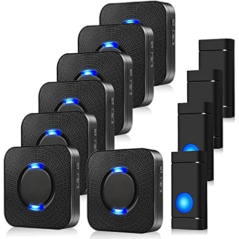 Wireless Doorbell COTINSE Door Bell Chime Kit, Long Range 1,300ft, 4 Battery Powered Buttons & 7 Plug in Receivers -58 Melodies, 5 Volume Levels & LED Flash, Waterproof Doorbell for Home/Classroom Cover