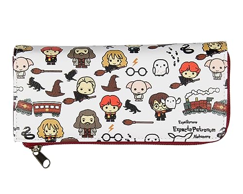 Bioworld Harry Potter Wallet Allover Chibi Character Zip Closure Faux Leather Wallet3