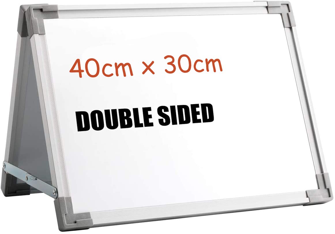 DOEWORKS Small Magnetic Whiteboard Drywipe Board, Foldable Double-Sided Desktop Whiteboard Easel, Portable Whiteboard Reminder Board, 40*30cm