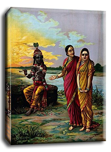 Image of Tallenge - Radha Krishna (Manini Radha) - Raja Ravi Varma Mythology Collection - Medium Gallery Wrap - Framed (18 x 24 inches)