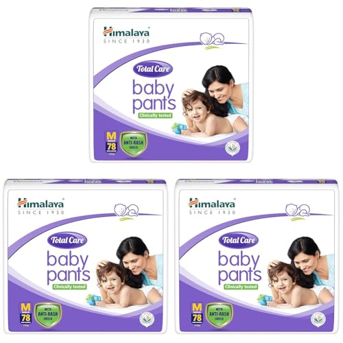 Image of Himalaya Total Care Baby Pants Diapers, Medium 78 Count, Anti-Rash Shield, 7-12 kg, Rapid Absorption, Superior Comfort, Clinically tested (Pack of 3)