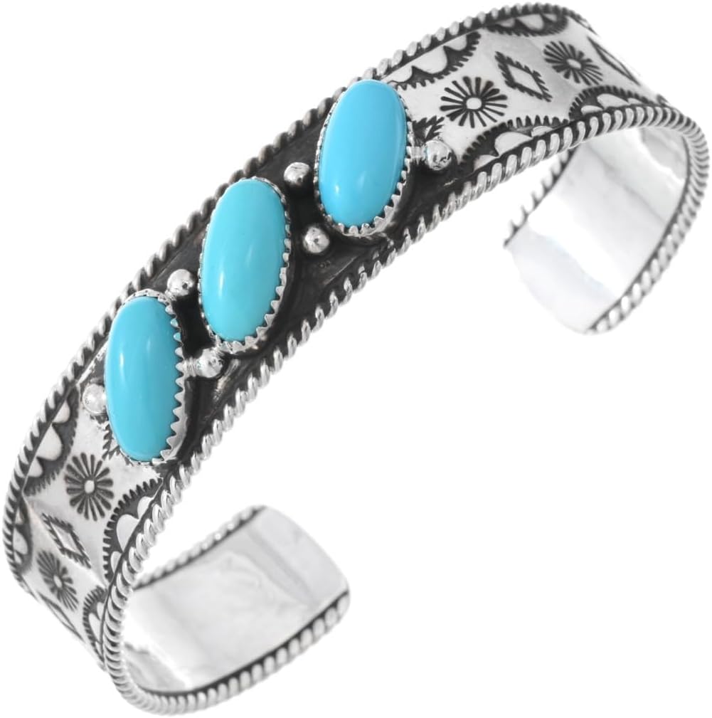 Alltribes Natural Sleeping Beauty Turquoise Silver Bracelet Hammered Sterling Southwest Cuff 0211