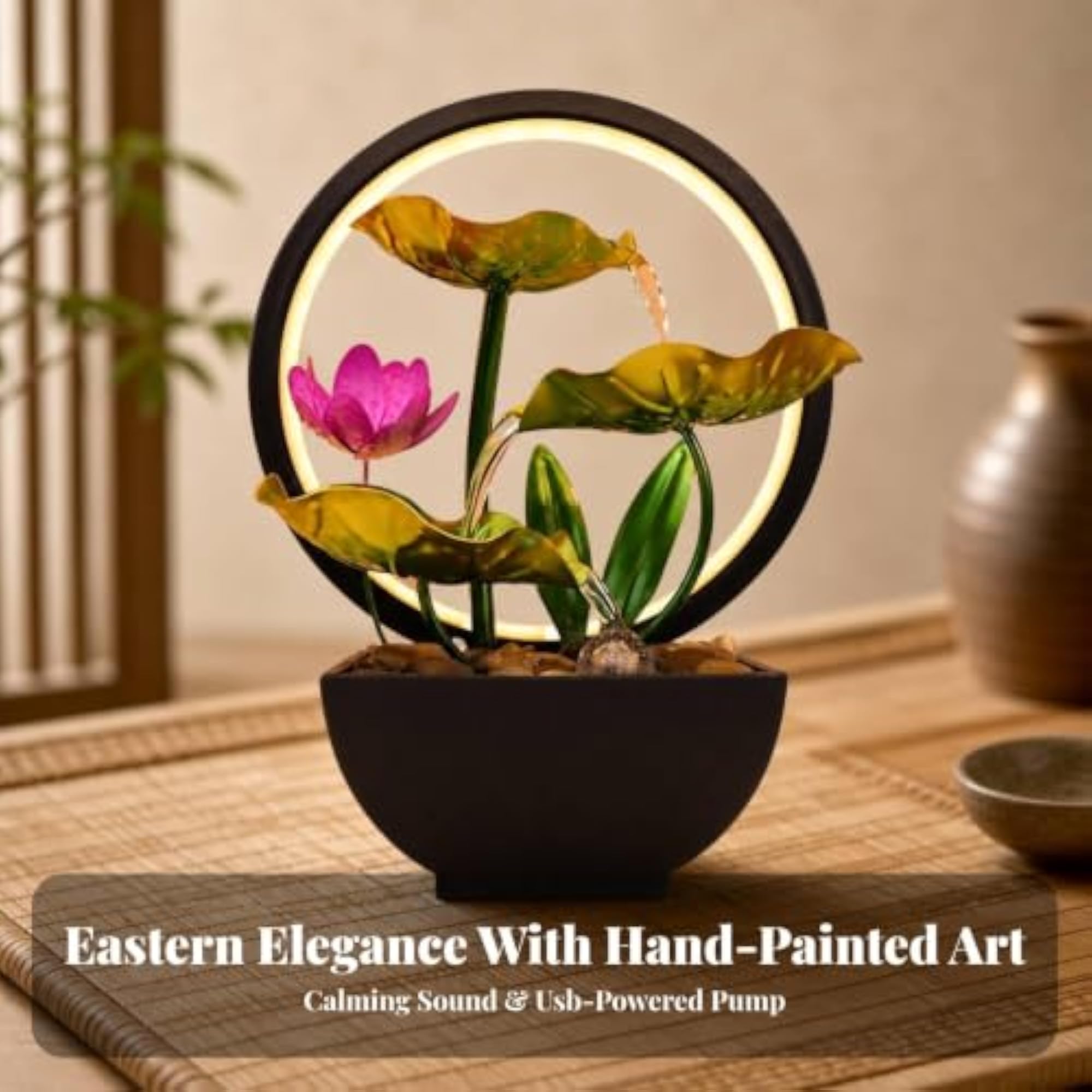 USB-Powered Tabletop Water Feature with LED Loop